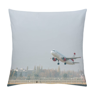 Personality  Airplane Taking Off From Airport Runway With Cloudy Sky At Background Pillow Covers