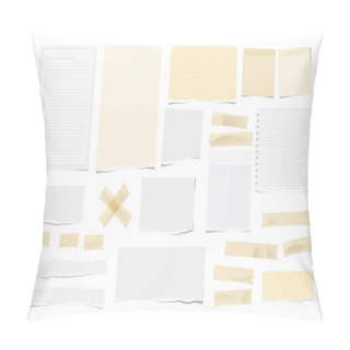 Personality  Brown Adhesive, Sticky, Masking, Duct Tape Pieces, White Torn Note, Notebook Paper For Text Are Isolated On White Background. Pillow Covers