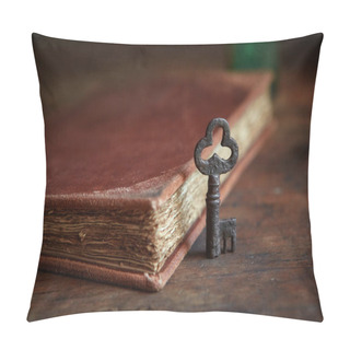 Personality  An Ancient Key Of A Beautiful Shape Stands Next To A Leather-bound Parchment Book Pillow Covers