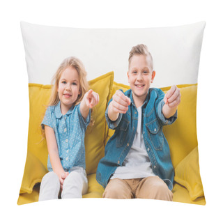 Personality  Little Boy Driving And Sister Pointing While Sitting On Yellow Sofa  Pillow Covers