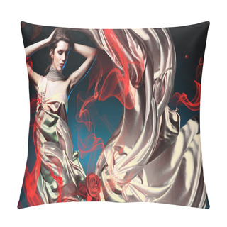 Personality  Beautiful Woman In Long Fairy Dress And Red Abstract Pillow Covers