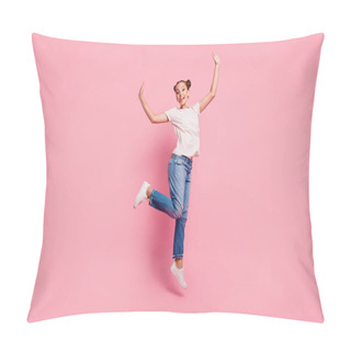 Personality  Full Legs, Body, Size Portrait Of Young Cheerful Funny Girl In W Pillow Covers