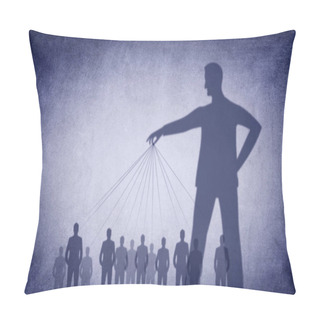 Personality  Manipulation Concept - Manipulative Person - Psychological Manipulation - Conceptual Illustration With Shadowy Figure Manipulating People As Puppets Pillow Covers
