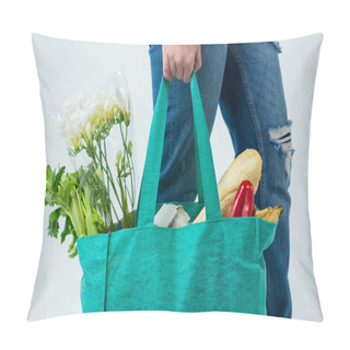 Personality  Woman Carrying Grocery Bag Pillow Covers