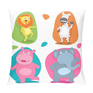 Personality Concept Of Cute Funny Wild Cartoon Animals. Pillow Covers