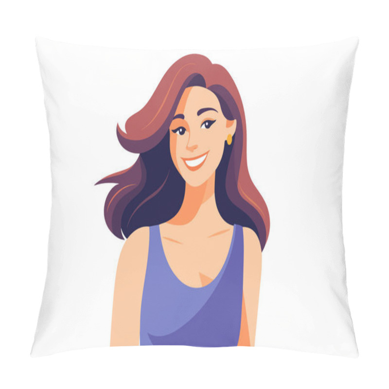 Personality  happy smiling woman in purple clothes on white background pillow covers