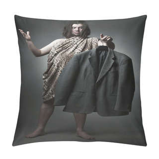 Personality  Wild Man In Leopard Skin Hold Nice Jacket To Try. Pillow Covers