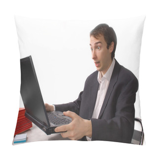 Personality  Young Man Freaks Out In Front Of Laptop Pillow Covers