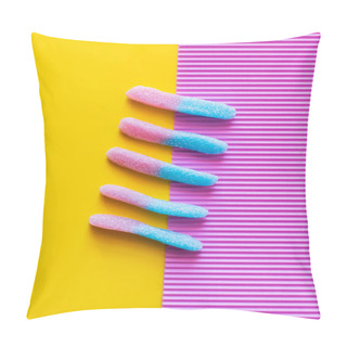 Personality  Flat Lay With Colorful Jelly Sweets On Pink And Yellow Background  Pillow Covers