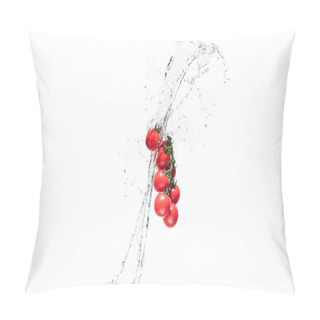 Personality   Fresh Cherry Tomatoes In Water Splashes Isolated On White Pillow Covers