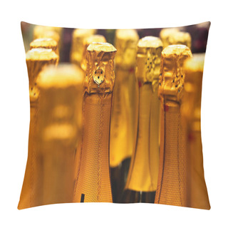 Personality  Champagne Bottles In The Wine Store. Selective Focus. Pillow Covers