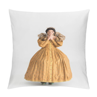 Personality  Shocked Queen With Crown Obscuring Face On Grey Background  Pillow Covers