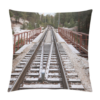 Personality  Railway Under A Thin Layer Of The First Snow. Pillow Covers