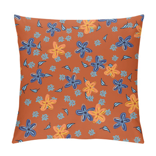 Personality  Blue And Orange Flowers Seamless Vector Pattern Pillow Covers
