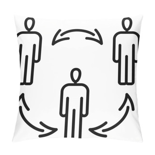 Personality  Cooperation, Mutual Assistance, Data Exchange. Teamwork, Interchangeability. Vector Icon, Outline, Isolated. Pillow Covers