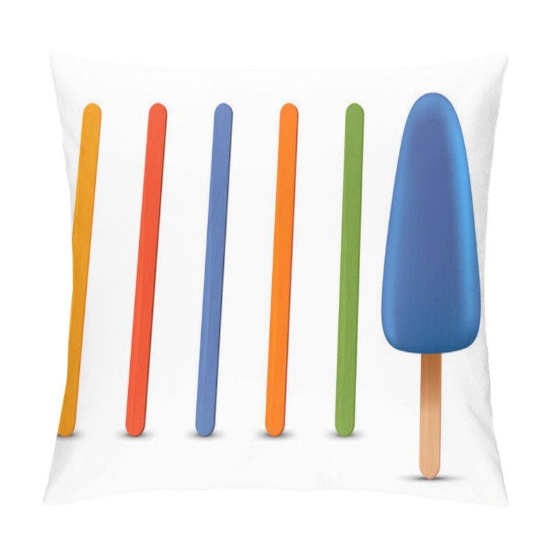 Personality  Set Of Realistic Popsicle Sticks. Blue Ice Cream 3D. Vector Illustration, Summer Season. Pillow Covers
