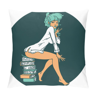Personality  Iconic Tattoo Style Image Of A Pinup Girl Sitting On Books Pillow Covers