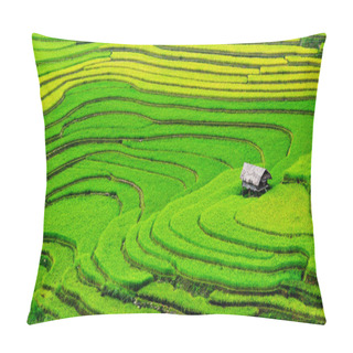 Personality  Beautiful Terrace Rice Field With Small Houses In Northwest Vietnam. Pillow Covers