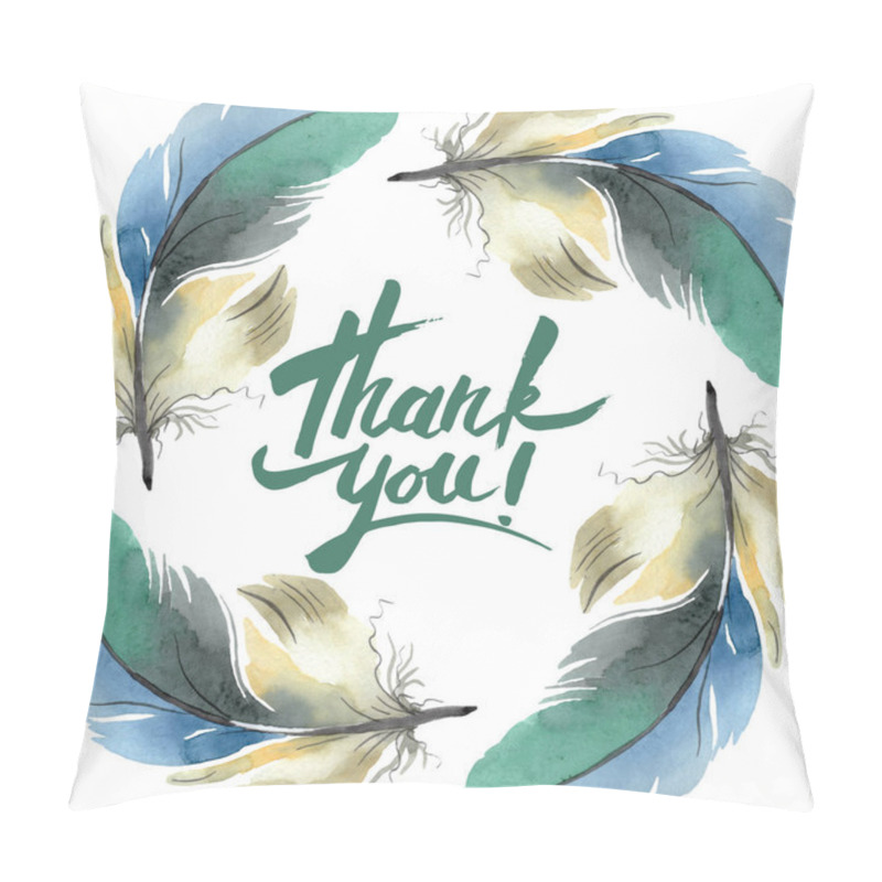 Personality  Colorful bird feather from wing isolated. Watercolor background illustration set. Frame border ornament square. pillow covers