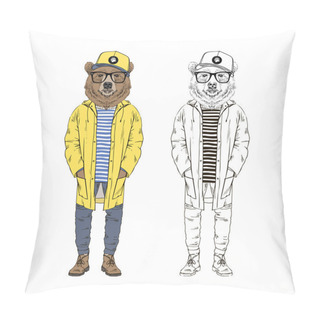 Personality  Brown Bear  In Yellow Boat Jacket Pillow Covers