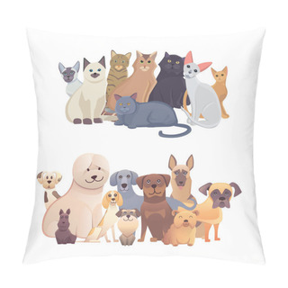 Personality  Cats And Dogs Border Set, Front View. Pets Collection Of Cartoon Illustrations Pillow Covers