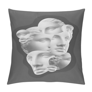 Personality  Collage With Plaster Antique Sculpture Of Human Face In A Pop Art Style. Modern Creative Concept Image With Ancient Statue Head. Zine Culture. Contemporary Art Poster. Funky Minimalism. Retro Design. Pillow Covers