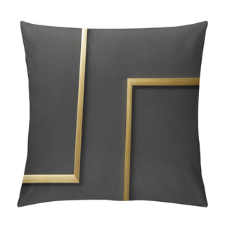 Personality  Top View Of Empty Golden Frames On Black Background With Copy Space Pillow Covers