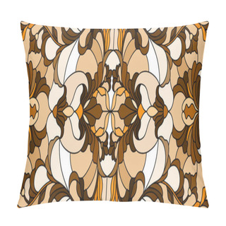 Personality  Illustration In Stained Glass Style With Abstract  Swirls ,flowers And Leaves  On A Light Background,horizontal Orientation, Sepia Pillow Covers