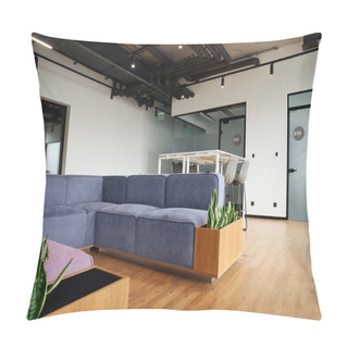 Personality  Waiting Zone, Lounge In Contemporary Office With Comfortable Couch, High Table And Chairs, Green Natural Plants, High Tech Style Interior, Workspace Organization Concept Pillow Covers