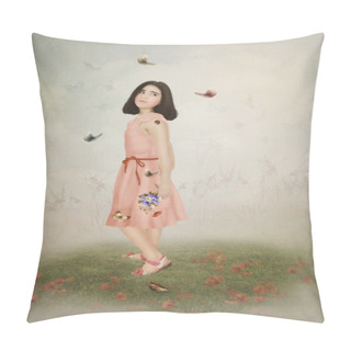 Personality  Little Girl And Butterflies Pillow Covers