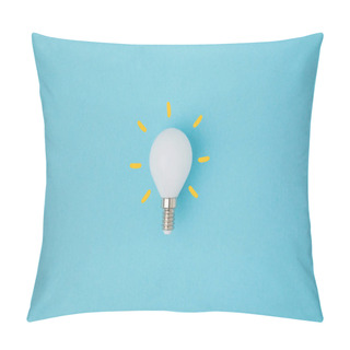 Personality  Close Up View Of White Light Bulb With Yellow Lines Isolated On Blue Pillow Covers