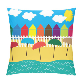 Personality  Retro Summer Vector Background With Cottage Houses On The Beach Pillow Covers