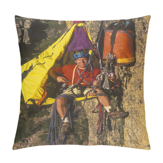 Personality  Rock Climber In His Shelter. Pillow Covers