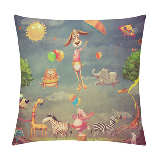 Personality  Cartoon Illustration Of The Animals At The Forest Pillow Covers