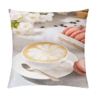 Personality  Coffee And French Macarons For Dessert. Sunny Morning Breakfast. Pillow Covers