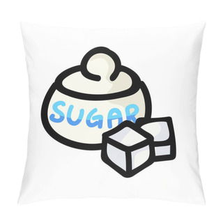 Personality  Cute Sugar Pot Cartoon Vector Illustration. Hand Drawn Tea Sweetener Element Clip Art For Kitchen Concept. Sweet Crystal Graphic, Drink And Crockery Web Button Doodle Motif.  Pillow Covers