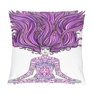 Personality  Woman In Yoga Lotus Pose With Mehndi Pattern Pillow Covers