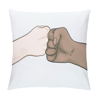Personality  Picture With Drawn Multiethnic Hands Doing Fist Bump Pillow Covers
