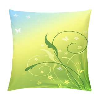 Personality  Spring Flowers With Butterflys In Blue, Yellow And Green Pillow Covers