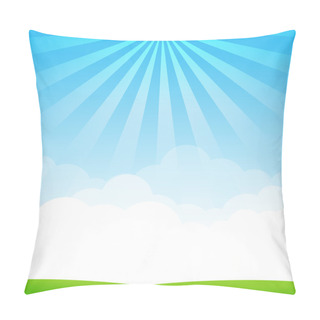 Personality  Nature Blue Sky Sunburst Copy Space And Greenfiel Background 002 Pillow Covers