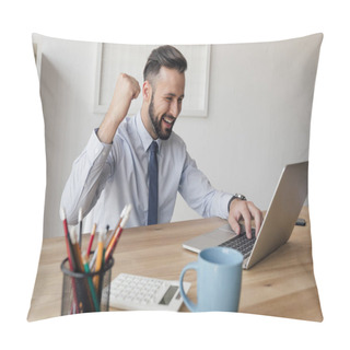 Personality  Businessman Working On Laptop Pillow Covers
