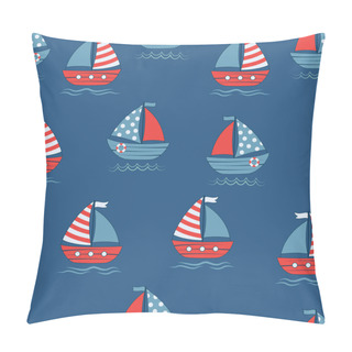 Personality  Seamless Pattern With Cartoon Boats On Blue Background Pillow Covers