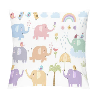 Personality  Vector Set Of Cute Isolated Elephants Pillow Covers