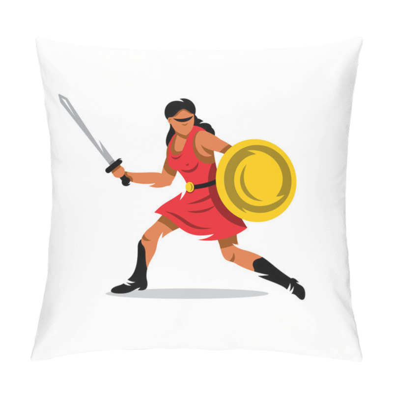 Personality  Vector Woman Warrior Cartoon Illustration. Abstract Protection of women sign. pillow covers