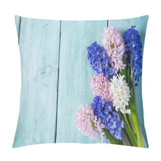 Personality  Beautiful Hyacinth Flower On Turquoise Wooden Surface Pillow Covers