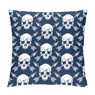 Personality  Black Skulls Seamless Vector Background, Endless Pattern With Horror Death Sculls, Stylish Wallpaper Of Hard Rock Culture Music Fashion Theme, Gothic Image. Pillow Covers