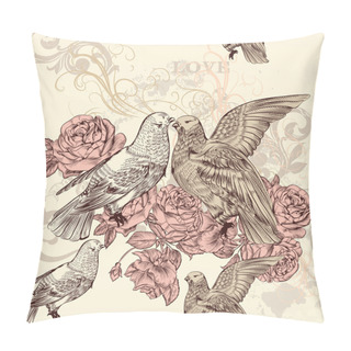 Personality  Beautiful Vector Seamless Floral Pattern With Roses And Birds Pillow Covers