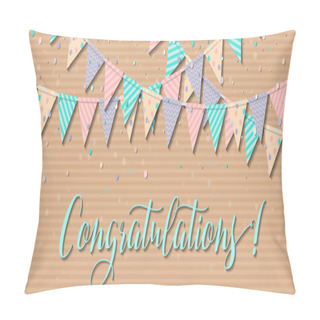 Personality  Bunting Flags Delightful Celebration Card With Colorful Paper Bunting Flags And Confetti Party Pillow Covers