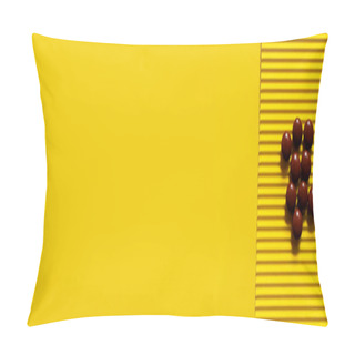 Personality  Top View Of Pile With Brown Round Shape Pills On Yellow Textured Background, Banner Pillow Covers