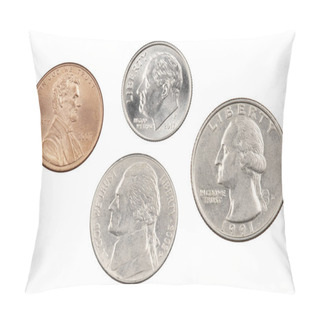 Personality  Four Most Commonly Used American Coins Isolated On White Backgro Pillow Covers